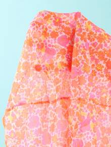 Swim Vcay Women's Coral Orange Floral Print Bikini Set With Yellow Plaid Trim,3-Piece Summer Beach Swimwear With Cover Up Skirt,Casual Holiday Vacation,Holiday - Multicolor - View 9