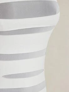 SHEIN ICON Plus Size Women Round Neck Mesh Patchwork Sheer Fitted Casual Top - White - View 11