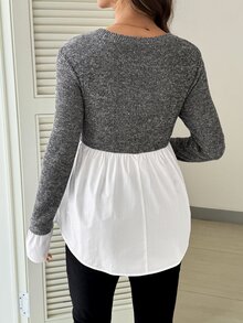 SHEIN Áo cho con bú bầu tay dài phối màu phong cách thường ngày cho mùa thu - Xám - Xem 8