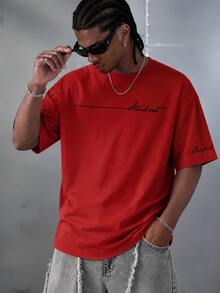 Manfinity EMRG Men's Casual Letter Print T-Shirt, Summer - Red - View 1