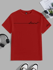 Manfinity EMRG Men's Casual Letter Print T-Shirt, Summer - Red - View 2