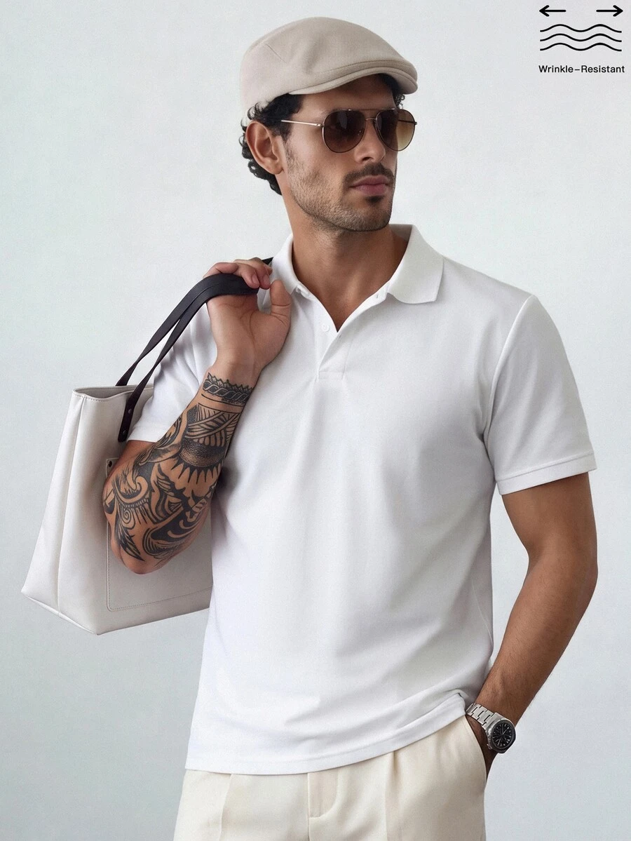 HUEFORM Men's All-Match Solid Color Casual Versatile Daily Wear Polo Shirt, Wrinkle-Resistant Fabric, Easy To Care For-A Must-Have Item, Everyday - White - View 1