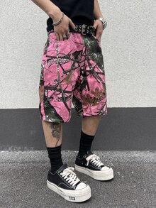 Manfinity EMRG 男式树枝印花贴袋百慕大宽松牛仔短裤 - 彩色 - 查看 8