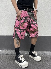 Manfinity EMRG 男式树枝印花贴袋百慕大宽松牛仔短裤 - 彩色 - 查看 9