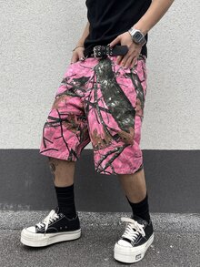 Manfinity EMRG 男式树枝印花贴袋百慕大宽松牛仔短裤 - 彩色 - 查看 6