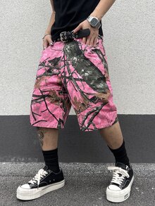 Manfinity EMRG 男式树枝印花贴袋百慕大宽松牛仔短裤 - 彩色 - 查看 5