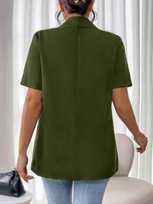Vionelle Plus Size French Style Solid Color Minimalist Short Sleeve Blazer Office Work Army Green Summer Business Casual - Olive Green - View 2