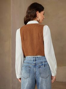 Wildy Women's Summer Casual Vintage Dark Brown Front Button Sleeveless Shirt,Casual Vacation - Mocha Brown - View 4