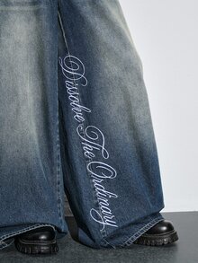 ROMWE Street Life Autumn/Winter Street Style Streetwear Ultra Low Waist Baggy Dark Blue Distressed Washed Women's Jeans Everyday Going Out - Blue - View 6