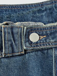 ROMWE Street Life Autumn/Winter Street Style Streetwear Ultra Low Waist Baggy Dark Blue Distressed Washed Women's Jeans Everyday Going Out - Blue - View 11