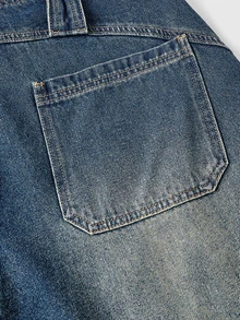 ROMWE Street Life Autumn/Winter Street Style Streetwear Ultra Low Waist Baggy Dark Blue Distressed Washed Women's Jeans Everyday Going Out - Blue - View 12