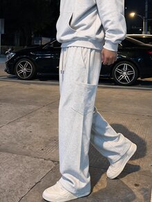 STEELVANCE 男士純色抽繩腰口袋設計休閒寬鬆運動長褲 - 淺灰色 - 查看 3