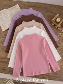 SHEIN 5PCS Young Girls T-Shirts Young Girl - Multicolor - View 3