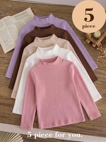 SHEIN 5PCS Young Girls T-Shirts Young Girl - Multicolor - View 2