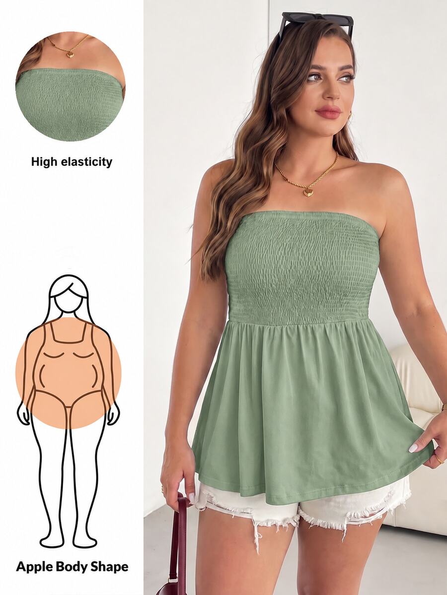 Shapeblank 大尺碼女款黑色夏季抹胸無袖露肩短版上衣