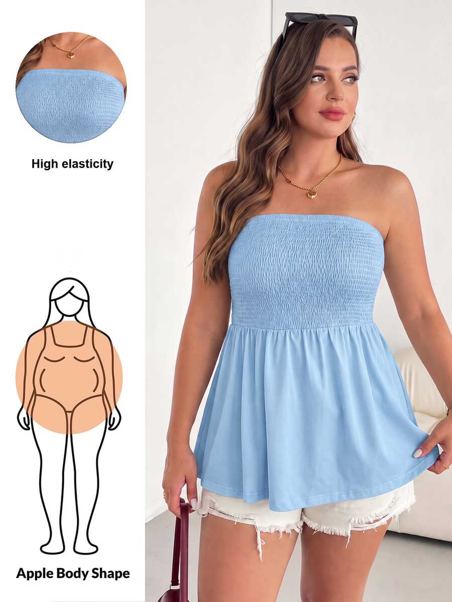 Shapeblank 大尺碼女款黑色夏季抹胸無袖露肩短版上衣 - 淺藍色 - 查看 1