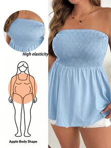 Shapeblank 大尺碼女款黑色夏季抹胸無袖露肩短版上衣 - 淺藍色 - 查看 3