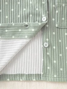 2pcs/Set Girls Long Sleeve Long Pants Ribbed Fabric Bean Green Polka Dot Print Simple Casual Comfortable Sweet Cute Loungewear Autumn/Winter, Ribbed Thermal Lined Pajamas - Multicolor - View 8