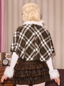 ROMWE Kawaii Vintage Plaid Cape, Women's Regular Autumn/Winter Outerwear - Multicolor - View 2
