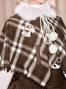 ROMWE Kawaii Vintage Plaid Cape, Women's Regular Autumn/Winter Outerwear - Multicolor - View 3