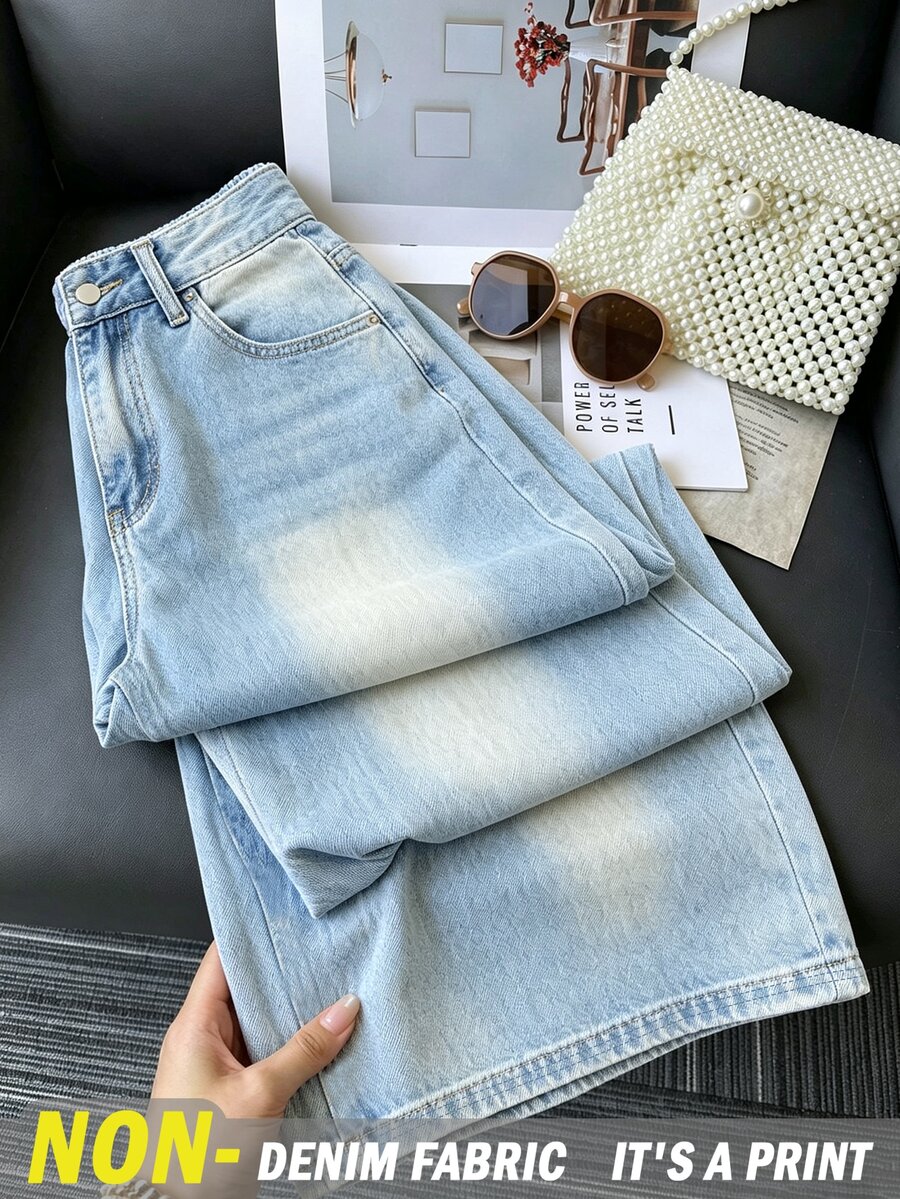Resyla 女款休閒牛仔效果印花鈕扣口袋寬鬆長褲 - 彩色 - 查看 1