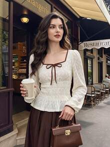 Vintamour Women's Colorblock Casual Versatile Daily Wear Top - Apricot - View 1
