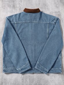 Manfinity Roghcode Men's Corduroy Collar Washed Casual Loose Denim Jacket - Light Wash - View 2