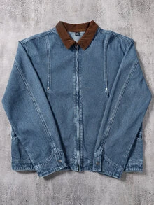 Manfinity Roghcode Men's Corduroy Collar Washed Casual Loose Denim Jacket - Light Wash - View 3
