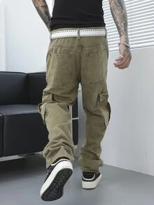 Manfinity EMRG Men's Retro Style Waist Belt With Pockets Denim Jeans - Olive Green - View 2