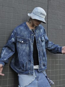 Manfinity EMRG Chaqueta vaquera casual de manga larga con botones y bolsillo para hombre - Azul - Ver 6