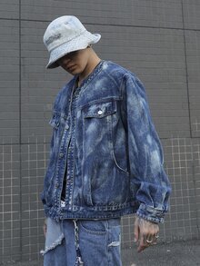 Manfinity EMRG Chaqueta vaquera casual de manga larga con botones y bolsillo para hombre - Azul - Ver 7