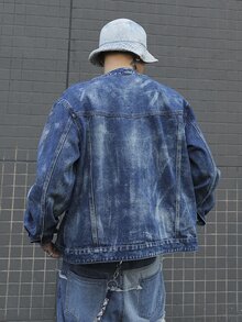 Manfinity EMRG Chaqueta vaquera casual de manga larga con botones y bolsillo para hombre - Azul - Ver 2
