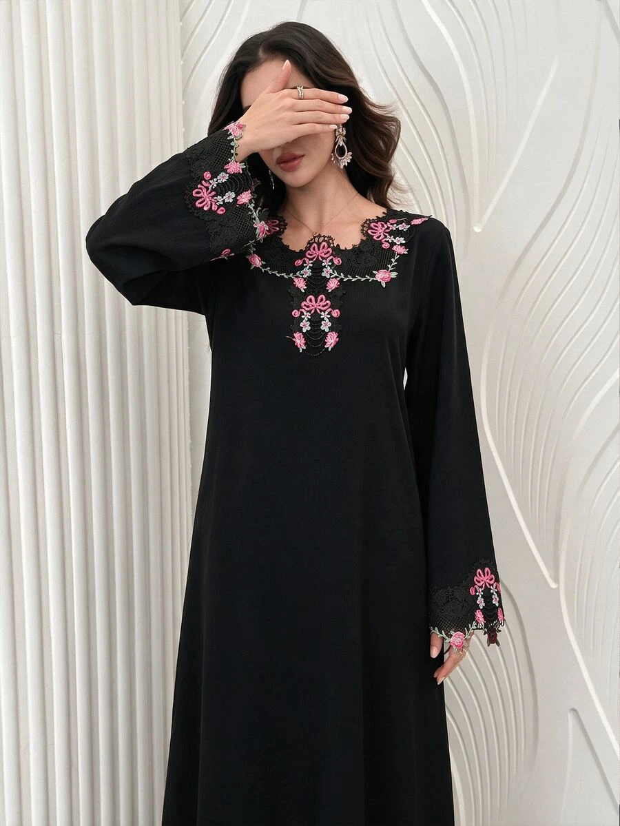 Al Najma Al-Adha Women's Elegant Modest Arabic Black Long Tunic Dress ...