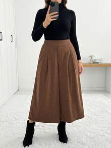 Shapeblank Women's Plus-Size Brown Cropped Wide-Leg Culottes – Stylish, Casual, Loose & Comfortable – Elastic Waist – Autumn/Winter Basic Wear,Bottom,Outfits - Brown - View 5
