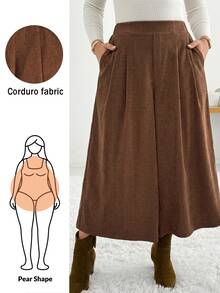 Shapeblank Women's Plus-Size Brown Cropped Wide-Leg Culottes – Stylish, Casual, Loose & Comfortable – Elastic Waist – Autumn/Winter Basic Wear,Bottom,Outfits - Brown - View 1