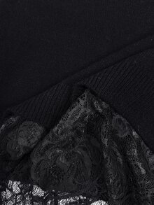 Vionelle Plus Size Women's Solid Color Casual Elegant Pullover Knit Sweater Side Slit Lace Patchwork Hem Long Sleeve Fall Formal Vacation Black Dinner Party - Black - View 6