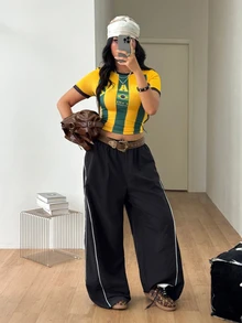 Coolane Women's Plus Size Summer Fall Y2K Anti Social Baggy Streetwear Vintage Game Day Going Out Vacation Birthday Green Yellow Letter Print Top Brazil - Yellow - View 3