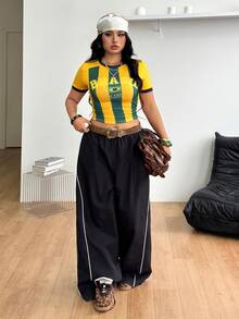 Coolane Women's Plus Size Summer Fall Y2K Anti Social Baggy Streetwear Vintage Game Day Going Out Vacation Birthday Green Yellow Letter Print Top Brazil - Yellow - View 5