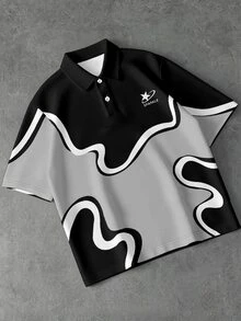 Manfinity EMRG Men's Summer Casual Fashion Street Style Daily Commute Letter Star Print Contrast Color Short Sleeve Polo Shirt - Multicolor - View 3