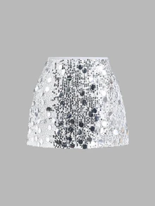 Sweetra Falda-pantalón elegante con lentejuelas multicolor para mujer - Plateado - Ver 2