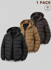GETOML Men Hooded Padded Puffer Jacket, Zip Up Quilted Chest Pocket, Black Heavyweight Warm Winter Coat, Casual Halloween Christmas Winter Party Autumn - Black - View 8