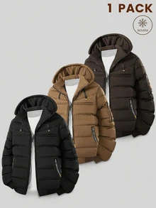 GETOML Men Hooded Padded Puffer Jacket, Zip Up Quilted Chest Pocket, Black Heavyweight Warm Winter Coat, Casual Halloween Christmas Winter Party Autumn - Black - View 5