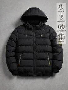 GETOML Men Hooded Padded Puffer Jacket, Zip Up Quilted Chest Pocket, Black Heavyweight Warm Winter Coat, Casual Halloween Christmas Winter Party Autumn - Black - View 3