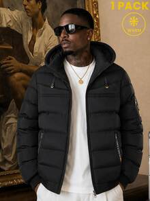GETOML Men Hooded Padded Puffer Jacket, Zip Up Quilted Chest Pocket, Black Heavyweight Warm Winter Coat, Casual Halloween Christmas Winter Party Autumn - Black - View 10