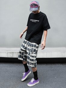 GENIUS ODE 男式刷毛印花蓋口口袋側邊牛仔短褲 - 彩色 - 查看 7