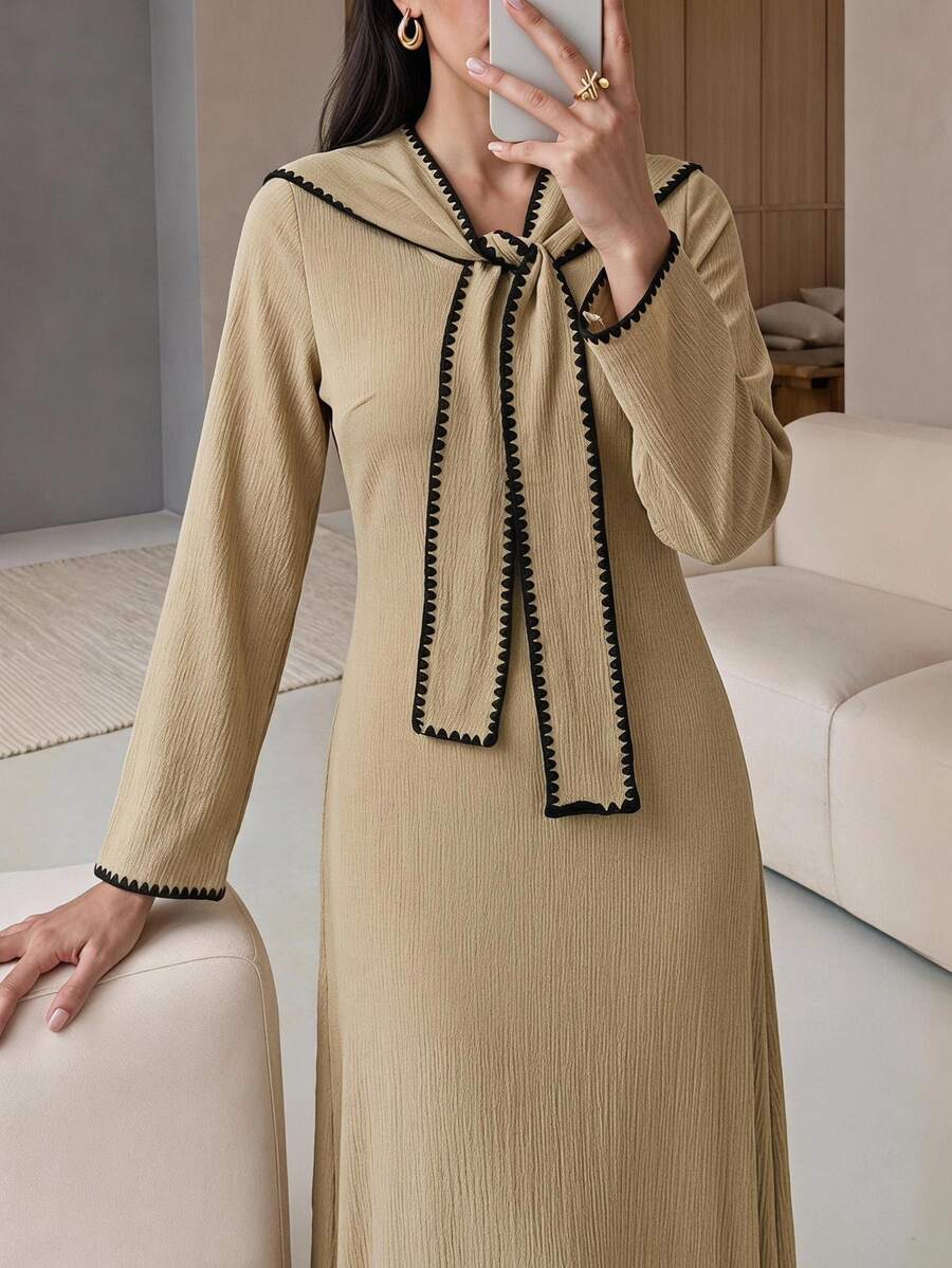 Rue Lumi Women's Front Knot Long Sleeve Knit Dress Work Office Tea Party Black Fall French Elegant