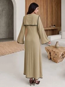 Rue Lumi Women's Front Knot Long Sleeve Knit Dress Work Office Tea Party Black Fall French Elegant - Khaki - View 3