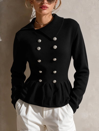 Omancia Autumn/Winter Black Lapel Knit Sweater