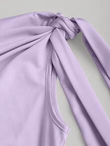 Sweetra Women's Asymmetrical Shoulder Ruffle Sexy Bodycon Dress, Waist Cinching, Flattering Silhouette, French Elegant Mini Dress - Lilac Purple - View 3