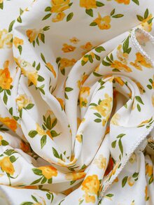 SHEIN LUNE CURVE Plus Size White And Yellow Floral Random Print Straps Mini Dress Tiered Layered A Line Sleeveless Bohemian Ruffle Hem Summer Vacation - Multicolor - View 8